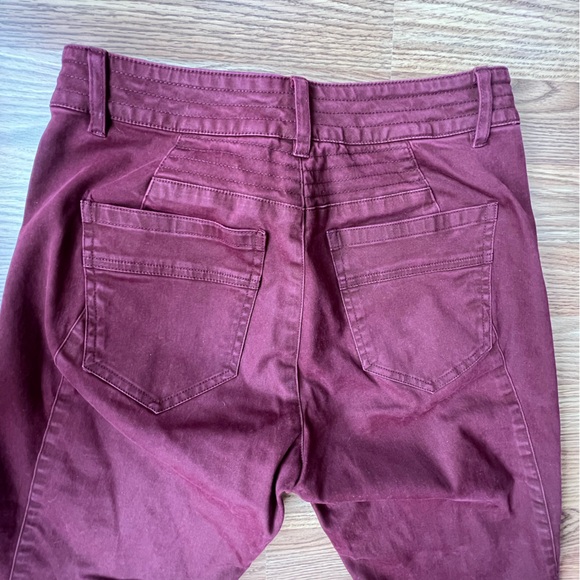 Peruvian Connection Motorcycle Pants Burgundy Zip Ankles Skinny Moto Womens 4 - Picture 8 of 12